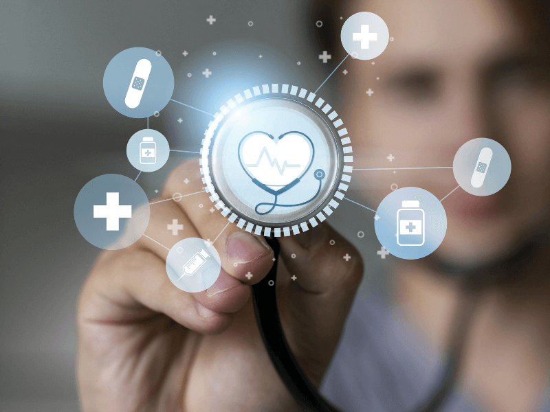 medical icons with doctor as background